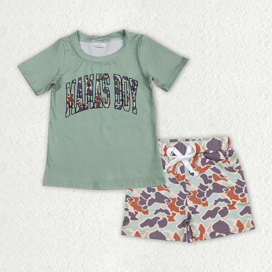 BT1184+SS0138 Baby Boys Green Camo Mama's Boy Top Pockets Shorts Clothes Set 5.26