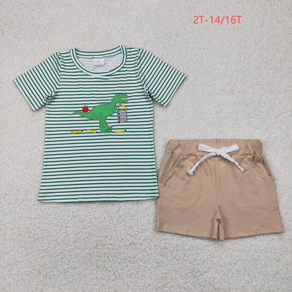 Sibling Baby Boys Back To School Embroidery Dinosaurs Summer Shorts Sets 4.29