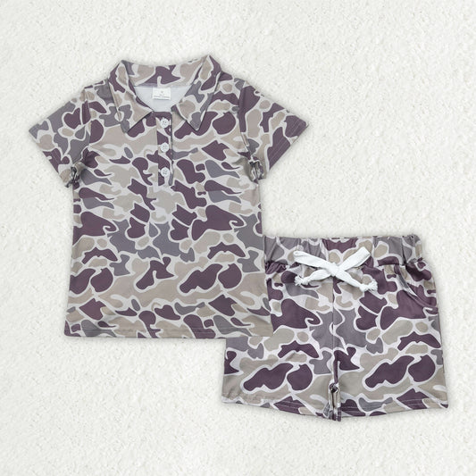 BT1211+SS0454 Baby Boys Gray Camouflage Button Polo Shirts Top Pockets Shorts Set 4.21