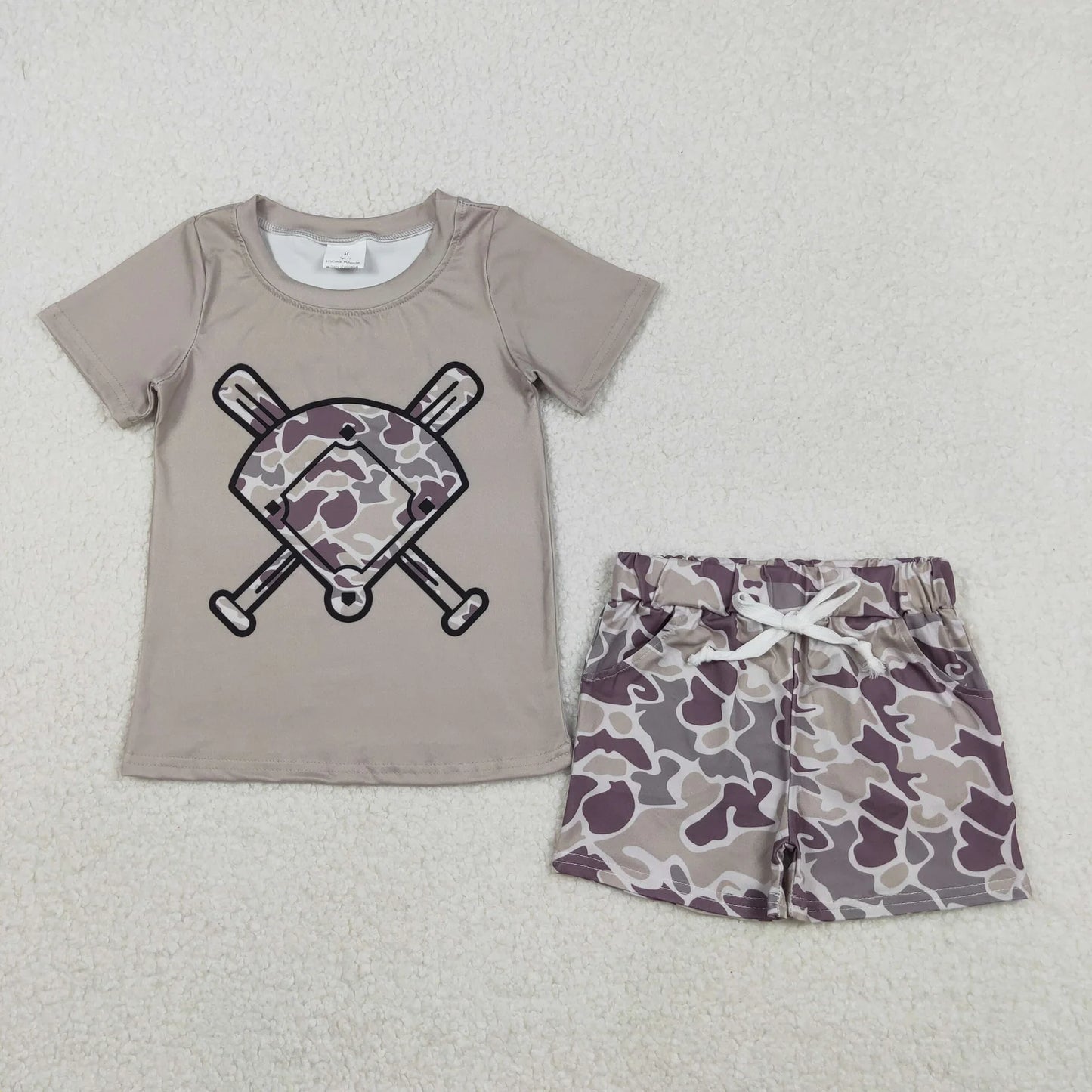 Sibling Baby Boys Short Sleeve Camo Baseballs Top Pockets Shorts Team Clothes Sets C11.25