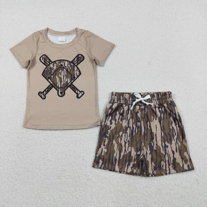 Sibling Baby Boys Short Sleeve Camo Baseballs Top Pockets Shorts Team Clothes Sets C11.25