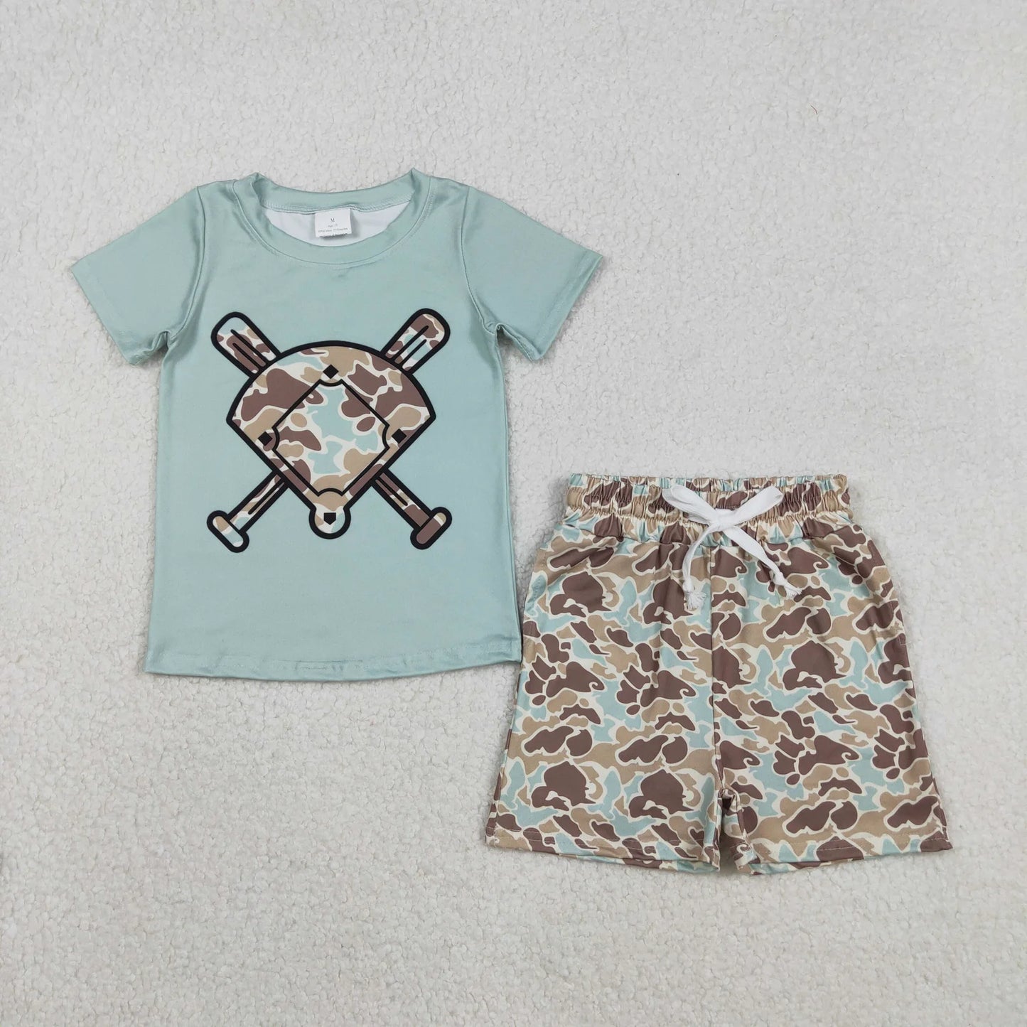 Sibling Baby Boys Short Sleeve Camo Baseballs Top Pockets Shorts Team Clothes Sets C11.25