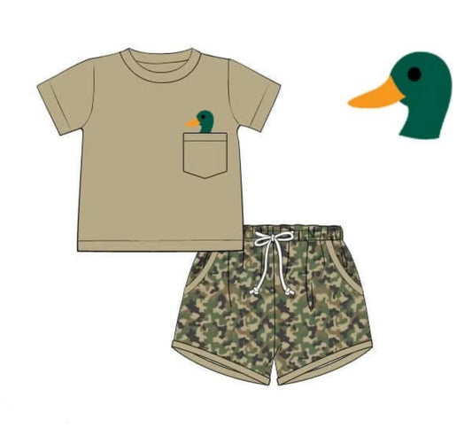 C11.15 BSSO1686 Baby Boys Green Ducks Top Camo Pockets Hunting Clothes Sets Preorder