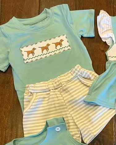 C11.17 BSSO1688 Baby Boys Dogs Top Stripe Pockets Shorts Hunting Clothes Sets Preorder