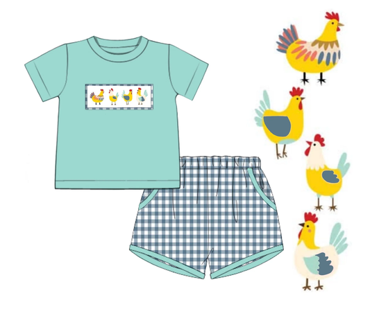 C11.17 BSSO1693 Baby Farm Chicks Top Checked Pockets Shorts Clothes Sets Preorder