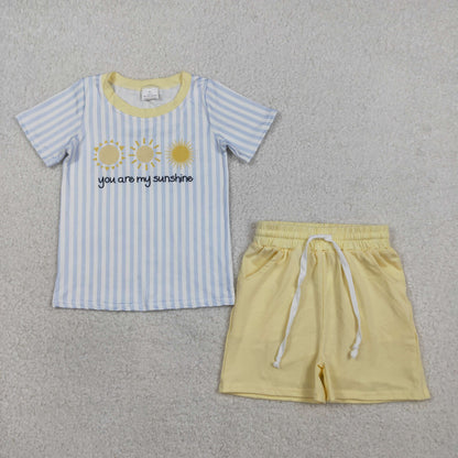 RTS BSSO1734 Baby Boys Stripe You are My Sunshine Top Pockets Shorts Clothes Sets