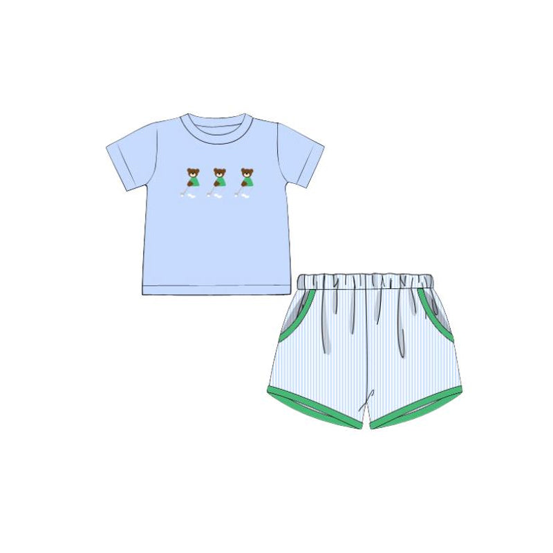 C12.5 BSSO1757 Baby Boys Blue Bears Golf Top Pockets Stripe Shorts Clothes Sets Preorder