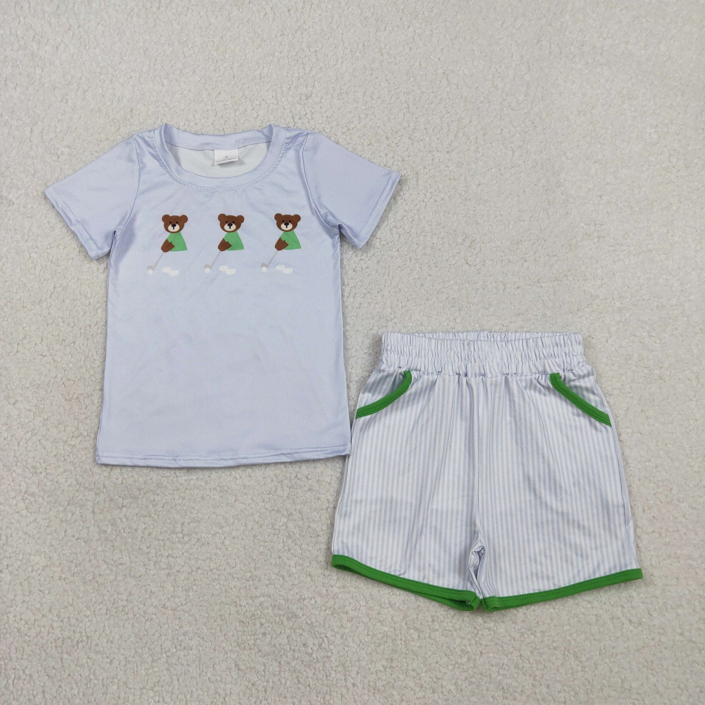 RTS BSSO1757 Baby Boys Blue Bears Golf Top Pockets Stripe Shorts Clothes Sets