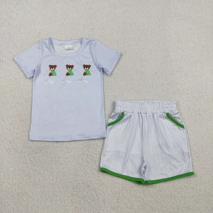 RTS BSSO1757 Baby Boys Blue Bears Golf Top Pockets Stripe Shorts Clothes Sets
