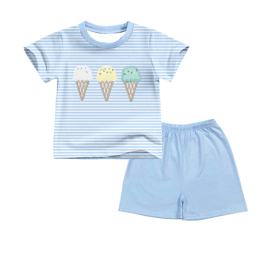 C12.4 BSSO1759 Baby Boys Blue Stripe Ice Cream Top Shorts Clothes Sets Preorder