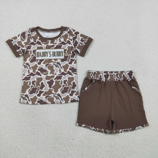 RTS BSSO1832 Embroidery Daddy's Buddy Baby Boys Southern Brown Camo Pockets Shorts Clothes Sets