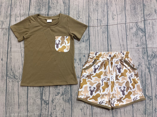 Sample BSSO1845 Cute Baby Boys Shirt Top Southern Deer Camo Pockets Shorts Hunting Clothes Sets