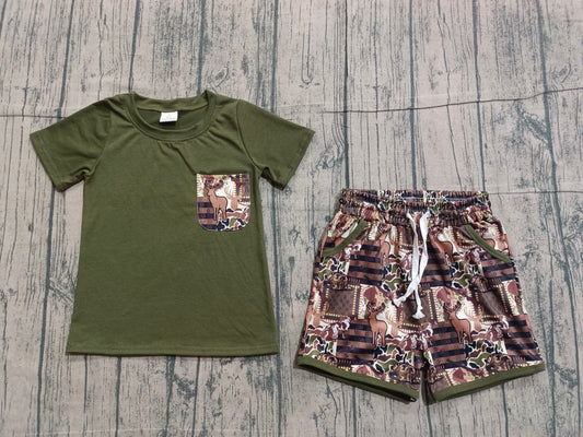 Sample BSSO1848 Cute Baby Boys Shirt Top Southern Deer Camo Pockets Shorts Hunting Clothes Sets