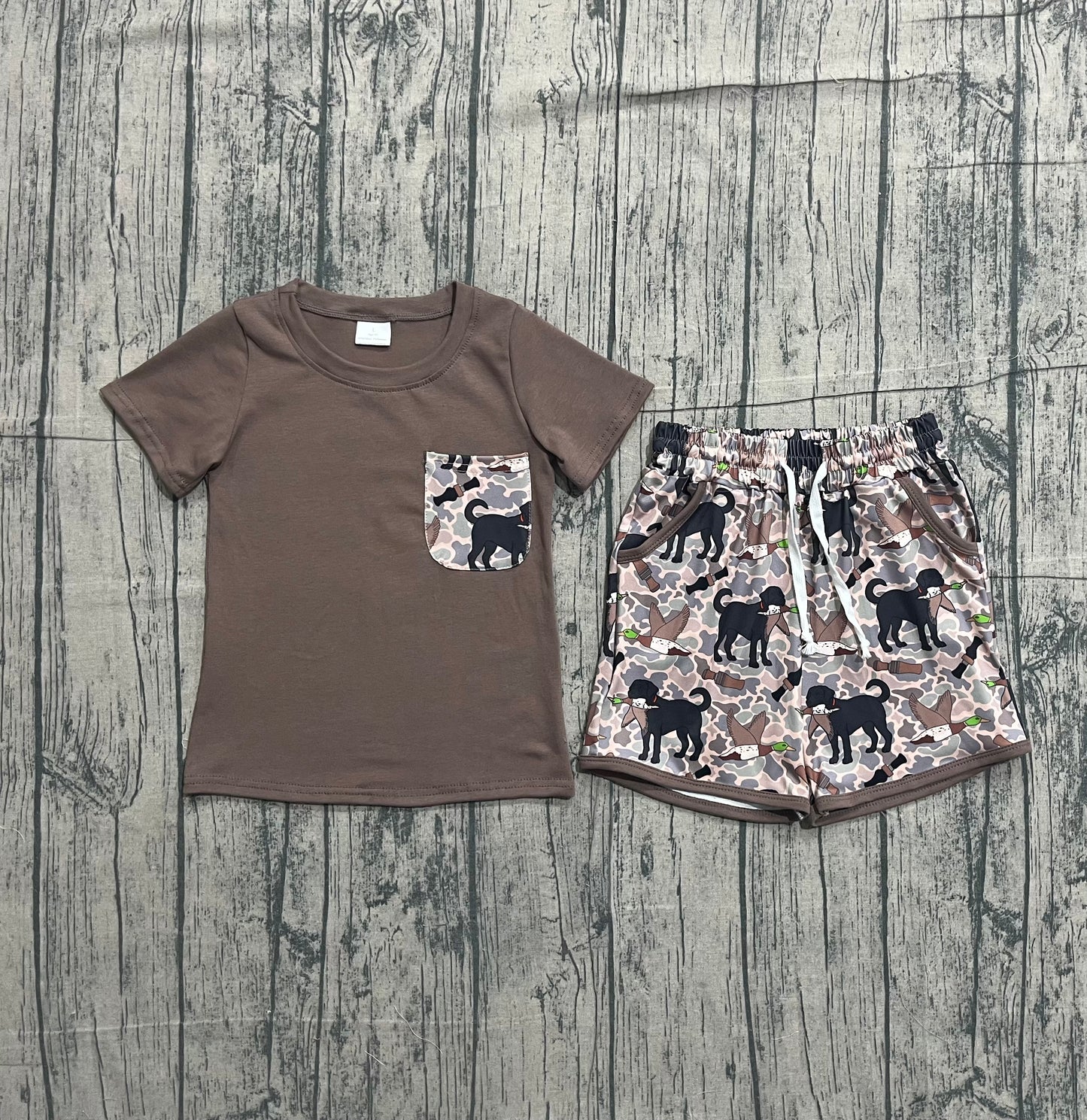 Sample BSSO1849 Cute Baby Boys Shirt Top Southern Camo Dog Ducks Pockets Shorts Hunting Clothes Sets
