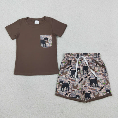 RTS BSSO1849 Baby Boys Shirt Top Dog Ducks Camo Pockets Short Hunting Clothes Sets