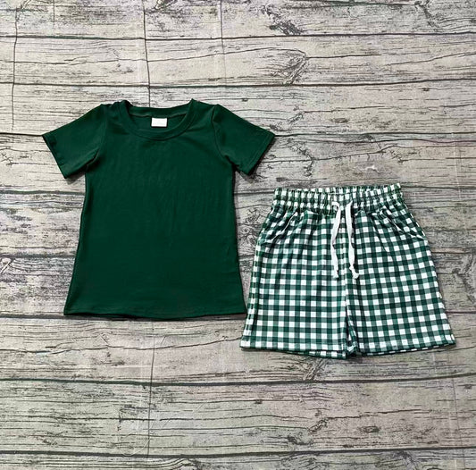Sample BSSO1885 Baby Boys Dark Green Shirts Top Checked Pockets Shorts Clothes Sets