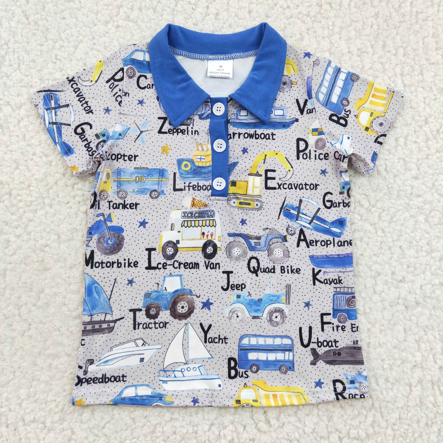 BT0135 Baby Boys Vehicle short sleeve shirts tops