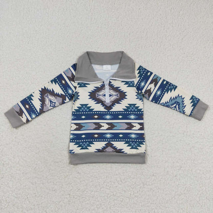 Sibling Baby Boys Western Aztec Long Sleeves Zipper Pullover Tops C10.24