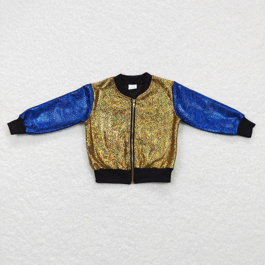 BT0293 blue sleeves golden zipper jacket long sleeve top