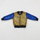 BT0293 blue sleeves golden zipper jacket long sleeve top