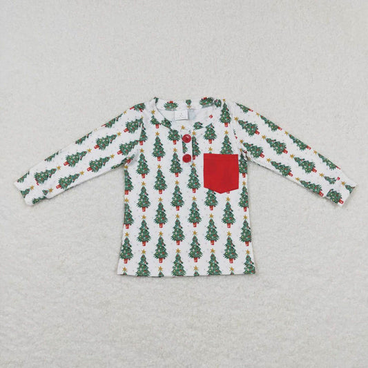 BT0326 Star Christmas Tree Pocket White Long Sleeve Top