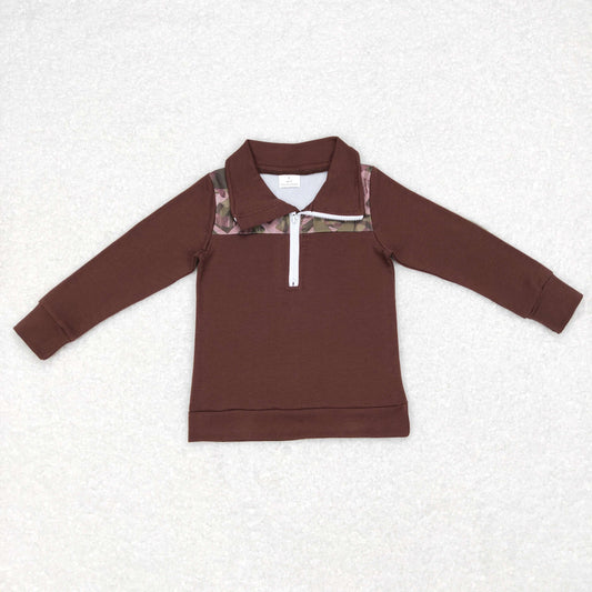 BT0328 Baby Boys Camo Brown Zip Long Sleeve Pullover Tops