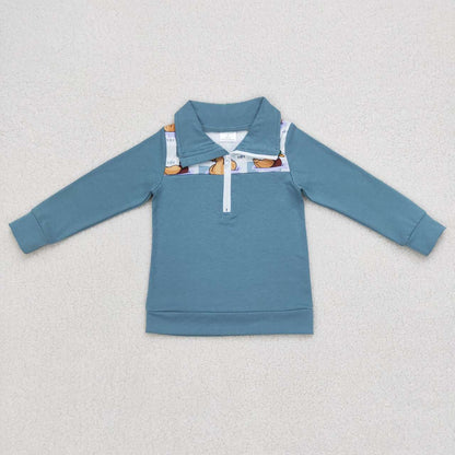 Sibling Baby Boys Long Sleeves Western Ducks Baseballs Half Zipper Pullovers Top C8.23