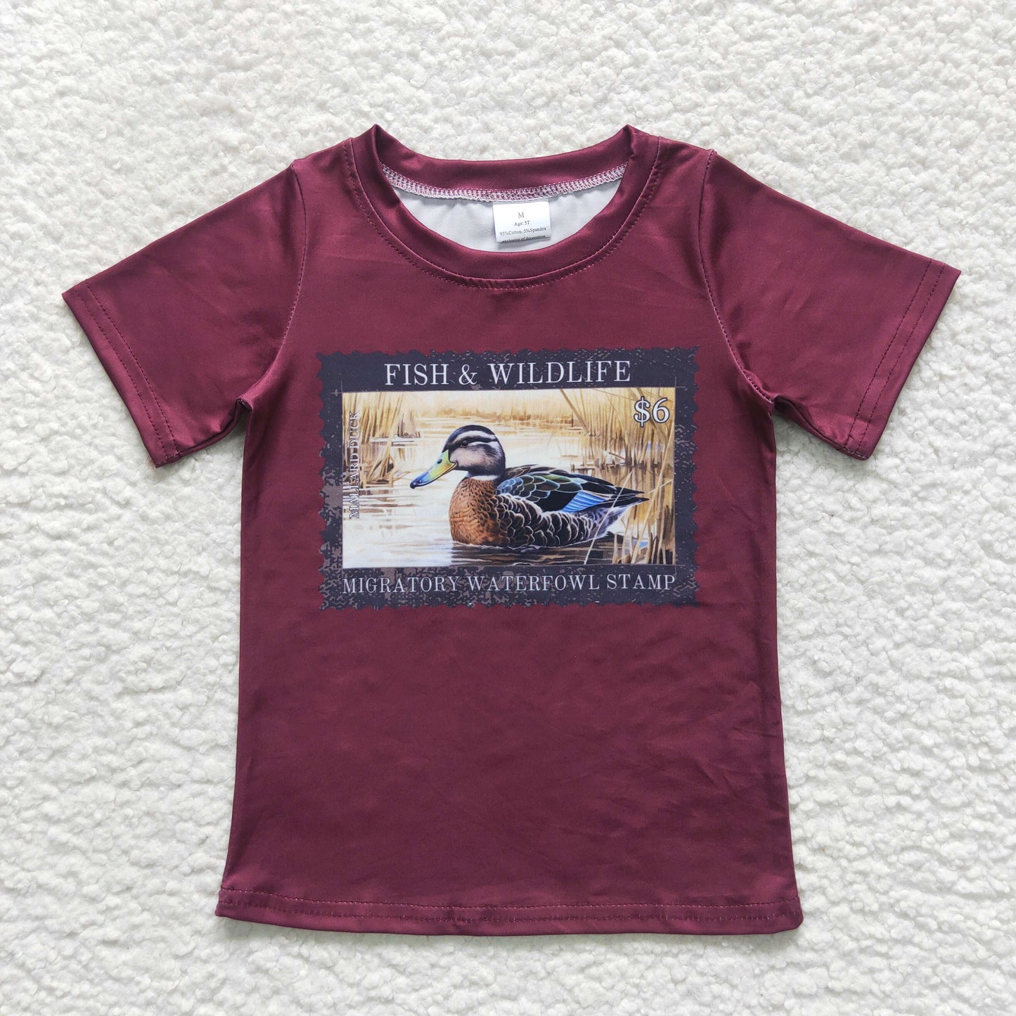 BT0342 Mallard Stamp Burgundy Short Sleeve Top