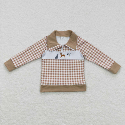 Sibling Baby Boys Girls Embroidery Dogs Deer Ducks Western Zipper Pullovers Tops C10.22
