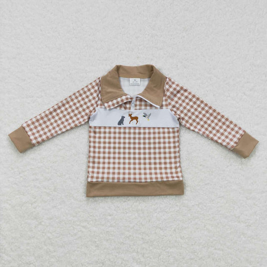 Sibling Baby Boys Girls Embroidery Dogs Deer Ducks Western Zipper Pullovers Tops C10.22