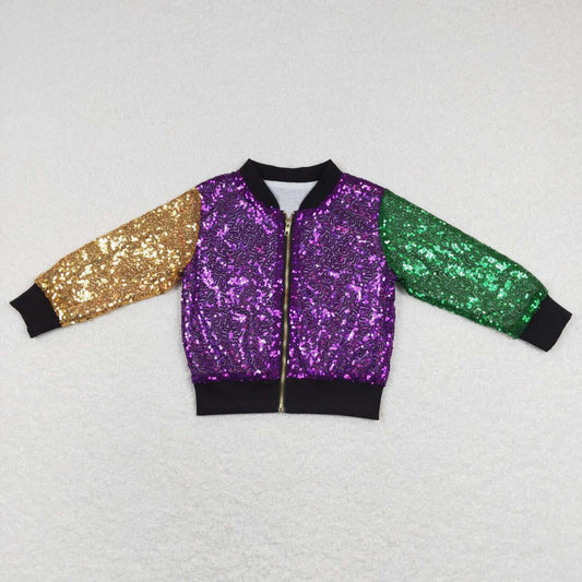 BT0451 Carnival purple, yellow and green sequined zipper jacket