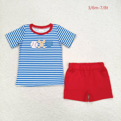 Sibling Baby Boys Embroidery Baseball Summer Shorts Sets Clothes Sets 6.5