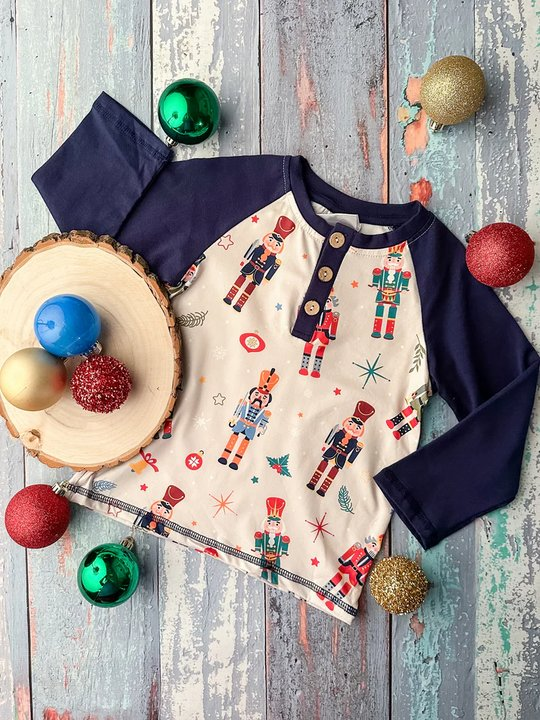 BT0915 Baby Boys Christmas Soldier Long Sleeve Raglan Tops Preorder