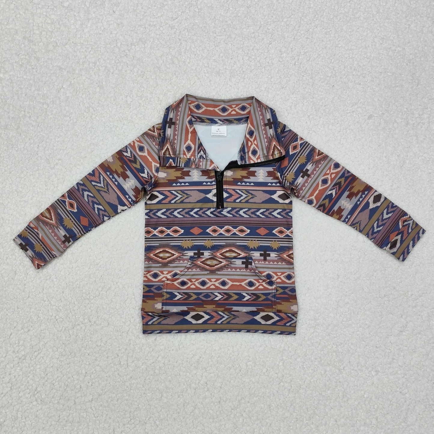 Sibling Baby Boys Long Sleeves Western Camo Aztec Pocket Half Zipper Pullovers Top 8.5