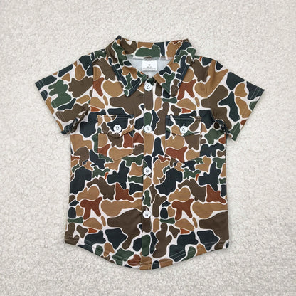 Sibling Baby Boys Southern Camo Short Sleeves Button Pockets Shirts Tops C11.19