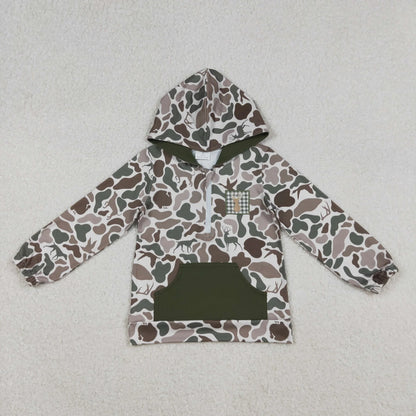 Sibling Baby Kids Camo Embroidery Ducks Dogs Deer Pocket Zip Hunting Hoodies Top C12.9