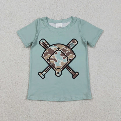 Sibling Baby Boys Short Sleeve Camo Baseballs Team T-shirts Top C11.19