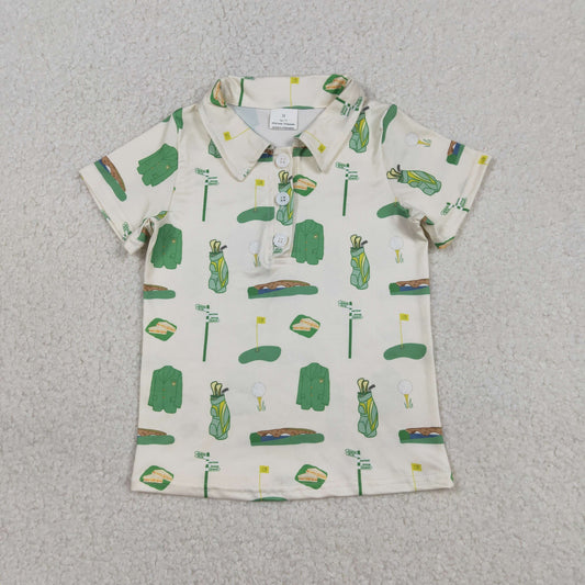 RTS BT1583 Baby Boys Top Baby Boys Green Golf Balls Flags Team Button Polo Shirts Top