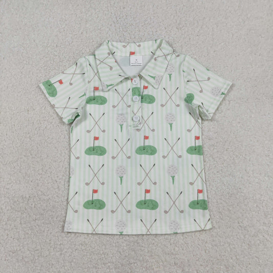 RTS BT1584 Baby Boys Top Baby Boys Green Stripe Golf Flags Button Polo Shirts Top