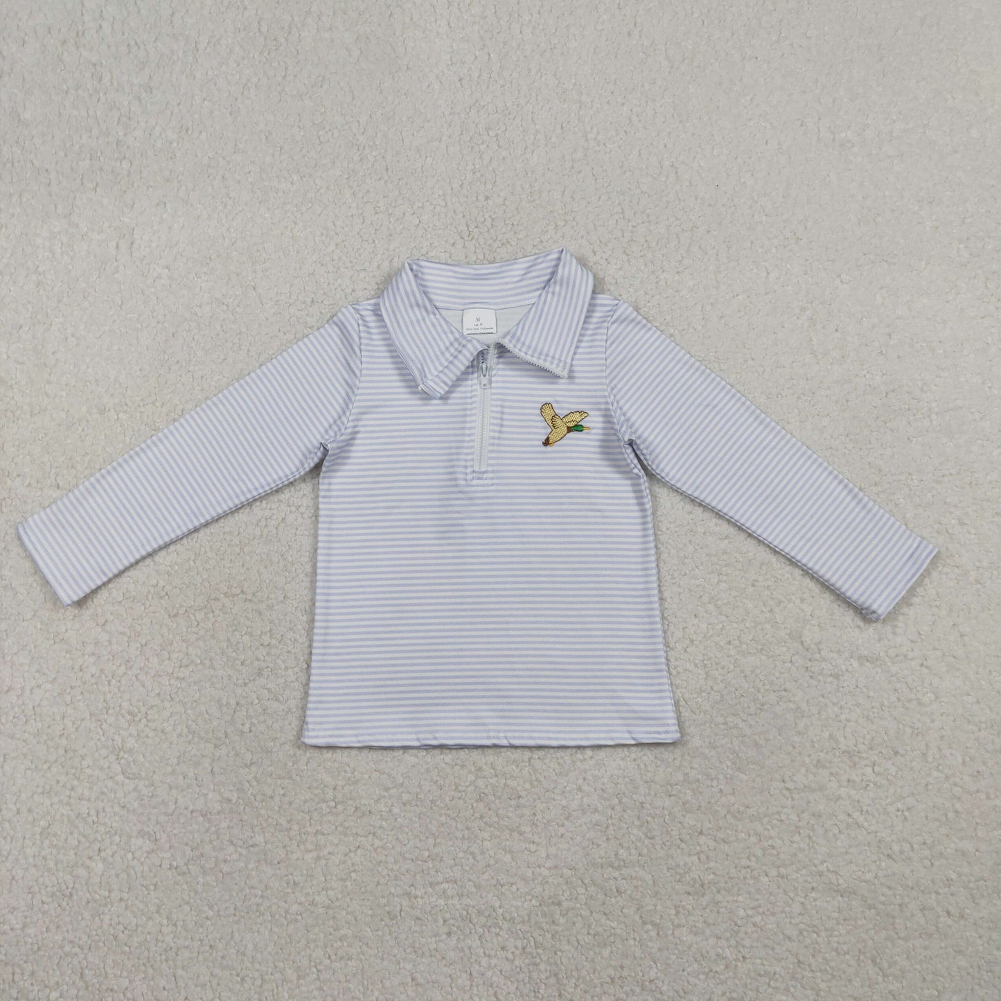 RTS BT1638 Embroidery Ducks Baby Boys Grey Stripe Hunting Zip Pullovers Top