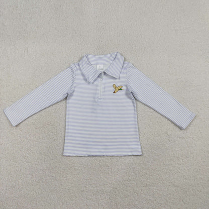 RTS BT1638 Embroidery Ducks Baby Boys Grey Stripe Hunting Zip Pullovers Top