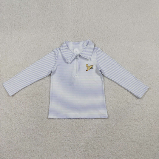 RTS BT1638 Embroidery Ducks Baby Boys Grey Stripe Hunting Zip Pullovers Top