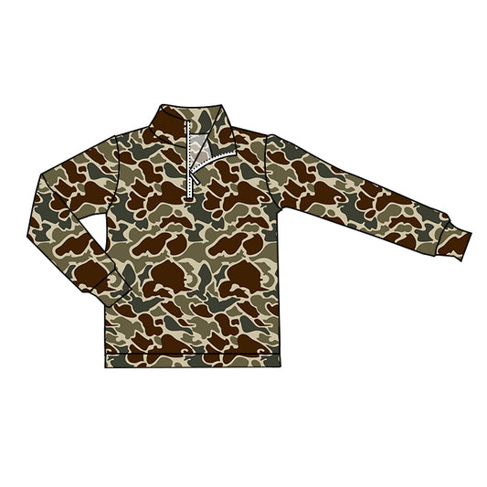 C12.12 BT1649 Baby Boys Southern Dark Khaki Camo Long Sleeve Zipper Pullovers Top Preorder