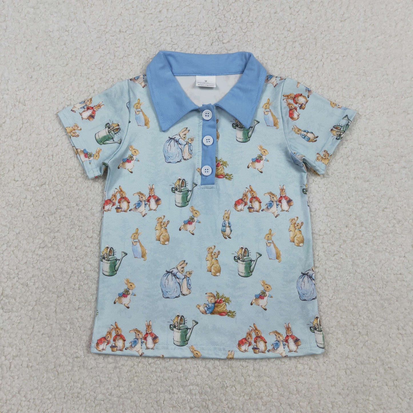 RTS BT1665 Baby Boys Short Sleeve Rabbits Easter Button Polo Shirts Top