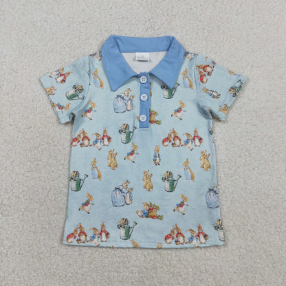 RTS BT1665 Baby Boys Short Sleeve Rabbits Easter Button Polo Shirts Top