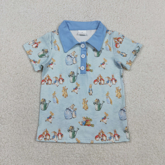 RTS BT1665 Baby Boys Short Sleeve Rabbits Easter Button Polo Shirts Top