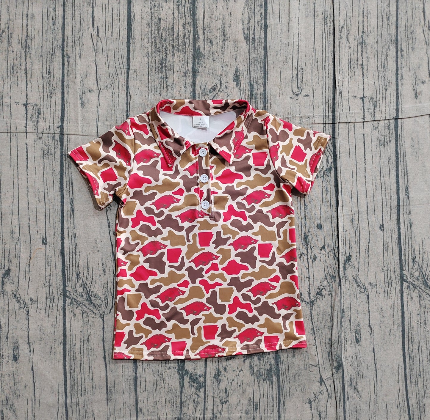 RTS BT1693 Baby Boys Top Baby Boys Short Sleeve Camo Bulls Team Button Polo Shirts Top