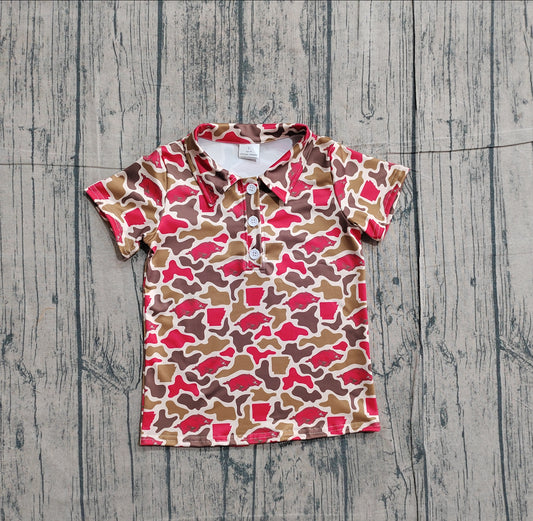 RTS BT1693 Baby Boys Top Baby Boys Short Sleeve Camo Bulls Team Button Polo Shirts Top