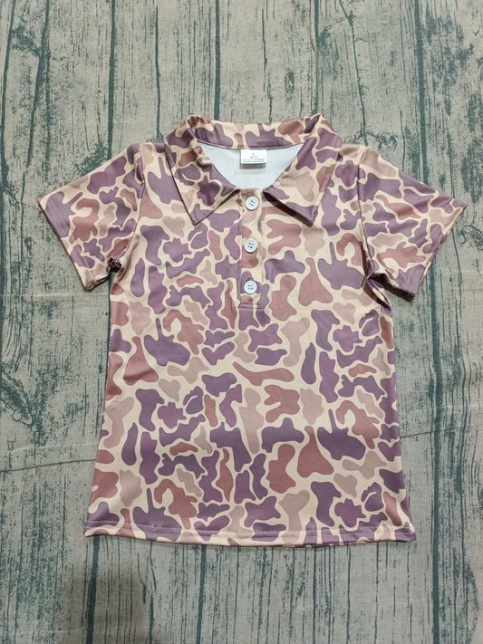 RTS BT1701 Baby Boys Top Baby Boys Short Sleeve Southern Khaki Camo Button Polo Shirts Top