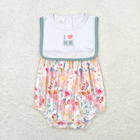 SR0989 I love mom Embroidered love flower vest onesie